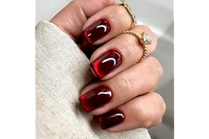 MEITREND 24 sztuki sztucznych paznokci do naklejenia krótkie - kwadratowe, czerwone Cat Eye, kwadratowe, bożonarodzeniowe, naturalne paznokcie do naklejenia, sztuczne paznokcie Full Cover, sztuczne paznokcie