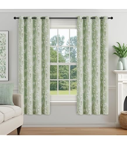 LADAYVOGUE 100% Blackout Curtains Green Botanical Curtain