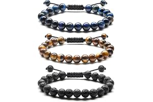 ADRAMATA Pärlarmband på 8 mm för män, armband med naturlig lavasten, tiger öga, justerbara, handgjorda pärlarmband, herrarmba