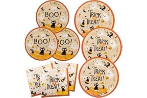 BFB Set di Piatti carta di Halloween Dolcetto o scherzetto 48 pezzi Fantasma Stoviglie per feste Piatti e Tovaglioli monouso