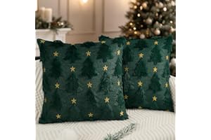 Miaikoe Christmas Cushion Covers 50x50 cm Set of 2 Green Christmas Tree Star Pillow Cases Soft Plush Faux Fur for Holiday Winter Home Coach Sofa Decorations