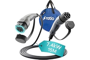 RATIO ELECTRIC Type 2 Charging Cable 7kW to 7.4kW | 32A | 15 Metre | 1-Phase | Mode 3 | 15M Type 2 to Type 2 EV Charging Cable 7kW Electric Car Charger, Plug-in Fast Type2 EV Charger - Made in Europe