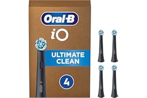 Oral-B iO Ultimate Clean Brossettes Noires De Rechange, S’Adaptant Aux Dents Pour Protéger Les Gencives Sensibles, Compatibles Avec Les Brosses Électriques Magnétiques, Emballage Carton, Lot De 4
