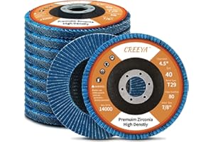 CREEYA 10 piezas, Disco de Láminas 115mm * 22mm, T29, grano 40, zirconia Alta densidad 80 páginas, 115mm Discos Abrasivo para amoladora angular para Metales plásticos madera