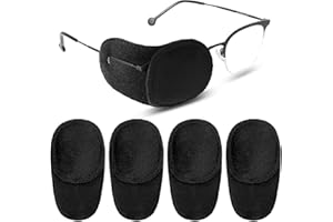YUXIANLB 4 Pcs Eye Patches for Adults Kids, Right & Left Eye Patch for Glasses, Reusable Lazy Eye Patch for Treating Lazy Amblyopia Strabismus After Surgery (Black)