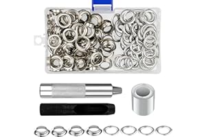 Frevoitna Kit de Grommets Eyelets Outils, Oeillet Couture 12mm, Trousse à Oeillets 100 pcs, Grommet Kitavec 3 pièces Outil, Ensembles Oeillets pour Toile Bâche, Chaussures, Vêtements, Chapeau