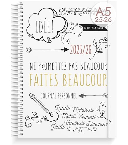 Agenda 2026 à Spirale - Format A4, Vue Hebdomadaire Horizontale | Janvier à Décembre, Couverture Polypropylène