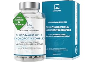 AAVALABS Glucosamina Condroitina MSM Integratore Alto Dosaggio con Boswellia Serrata e Vitamina C Naturale da Acerola - Senza Pesce e Crostacei - Integratore Difese Immunitarie, Ossa, Cartilagini - 180 Capsule