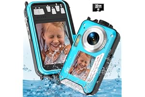 YISENCE Appareil Photo numérique Etanche 4K 56MP Autofocus Caméra sous-Marine Carte mémoire 32G Selfie Double écrans 11FT 16X Zoom Appareil Photo Etanche
