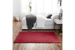 Teppich Wölkchen Tapis Moelleux en Fausse Fourrure - Fourrure De Lapin, Fourrure Courte, Tapis À Poils Longs pour Salon Ou Chambre À Coucher Tapis De Lit - Rouge - 140x200cm