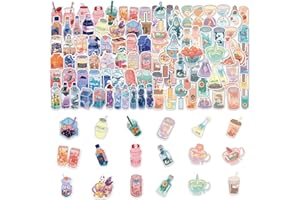 LSYYSL 100 hojas pegatinas de botella de bebida de dibujos animados, pegatinas impermeables del PVC, lindos conjuntos de pegatinas, manualidades de álbumes de recortes, pegatinas estéticas autoadhesivas