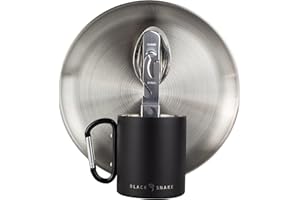 Black Snake® Assiette plate de camping pique-nique avec couverts et mousqueton crochet tasse en acier inoxydable – 1 personne