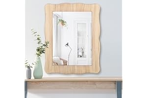 LZUSO Wave Mirrors for Wall Wood Frame Rectangular Hanging Wall Mirror Bedroom Bathroom Living Room Vanity Mirror Small 40 x 30 cm