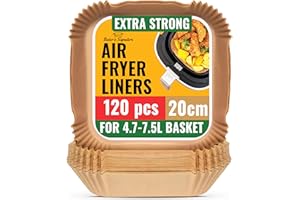 8 inch Air Fryer Liners, 120Pcs Disposable Parchment Sheets - 20 cm Square Paper Liners for 3.7-6.7 L Baskets – Versatile Use in Microwave, Oven, Pans & Baking - Easy Cleanup by Baker's Signature