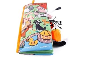 Eutionho Baby Soft Books Bath Baby Cloth Book First Year 3D Animals Tails Crinkle Sensory Touch and Feel Book Fabric Activity for Baby Toddler Kids Identify Skill Boys and Girls