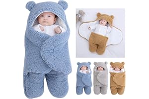 HAOKAINI Copertina con cappuccio per neonato, modello sacco a pelo con fasciatura, in caldo pile per l'inverno,coperta con gambe, a maglia, per passeggino, per bebè di 3-6 mesi