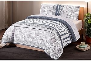 DH DREAMER HOME Colcha Boutis con Diseño Griego + 2 Funda Cojin 50x70 cm - Cubrecama Ligera Fina Entretiempo Extra Suave y Transpirable (Cama 150, 240x260cm)