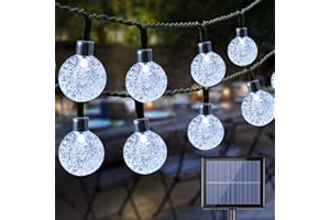 BrizLabs Catena Luminosa Esterno Solare, 20M 100 LED Lucine Decorative Cristallo Globo Impermeabile Stringa di Luce Solari Decorative per Giardino Patio Cortile Matrimonio Festa Natale, Bianco Freddo