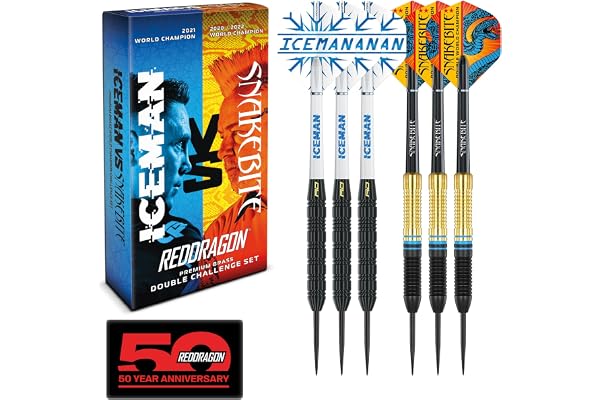 Red Dragon Darts Peter Wright « Snakebite » v Gerwyn Price 'Iceman' DWC Steel Tip Jeu de fléchettes en Laiton avec ailettes et tiges 21g | 22g fléchette