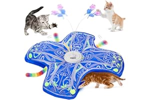 Qraxond Jouet Interactif pour Chats d'Intérieur, [Nouvelle Version Améliorée] Jouet Rechargeable pour Chaton à Activation Tactile avec Jeu de Cache-Cache et Élément Virevoltant