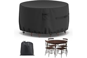 Mrrihand Garden Furniture Covers Round φ190x80cm, Garden Table Cover Round 600D Oxford Fabric with PU coating, Anti-UV, Outdoor Table Cover with Large Air Outlet for Tables and Chairs
