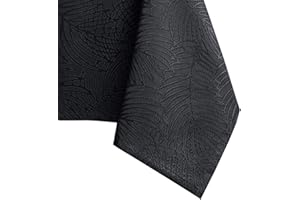 AmeliaHome Nappe Effet lotus déperlant Polyester Noir Gaia 140x220 cm
