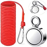 Uolor 300KG Haftkraft Doppelseitig Neodym Ösenmagnet mit Seil (20M/66ft), Super Stark Magnete Perfekt zum Magnetfischen Magne