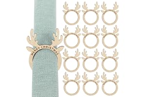 BETESSIN Serviettenringe Weihnachten Holz - 12 Stück Rentier Serviettenringe mit Geweih-Design - Weihnachtsdeko Tisch - Hirschkopf Serviettenhalter für Winterdeko, Tischdeko Weihnachten