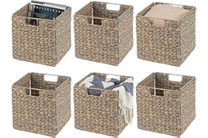 mDesign Set of 6 Storage Basket – Foldable Water Hyacinth Storage Box – Basket Storage Unit Ideal for Storing Clothes, Toys or Magazines – with Wickerwork Pattern – Grey Wash
