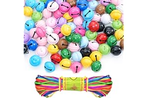 HIQU AND HIST 60 sztuk metalowych dzwoneczków, 22 mm z oczkami, z kolorową linką 20 m, dzwonki do majsterkowania, małe dzwonki bożonarodzeniowe do dekoracji festiwalowych, produkcji biżuterii, obroży dla psów (12