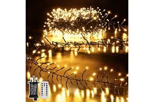 Hopexy Cluster Christmas Lights Outdoor, 9m 600LEDs Xmas Tree Fairy Lights Mains Powered with 8 Modes/Timer, Waterproof Warm White String Lights Plug in for Garland Outside Indoor Decorations