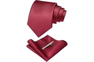 JEMYGINS Corbata de Sarga de Color Sólido para Hombre incluye Pañuelo de Bolsillo y Clip de Corbata