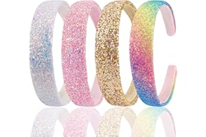 FloralGrace 4 cerchietti per capelli con paillettes scintillanti, fasce per capelli antiscivolo, per bambini e ragazze (bianco, rosa, giallo, colorato)