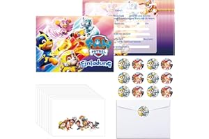 Oirigaga Dog Patrol Einladungskarten Kindergeburtstag Jungen Mädchen, 12 Stück Deutsche Geburtstag Einladungskarten Partyeinladungen mit Umschlägen Aufklebern, Cartoon Anime Kinder Einladung Set