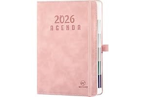 MR COZY Agenda 2026 Journalier - Mini Agenda 2026 Semainier - Yearly Planer 2026 2027 - avec Fermeture Élastique, Porte-Stylo et Marque - 21 x 14,8 cm - Pages-152 Feuilles 304 Pages - Rose