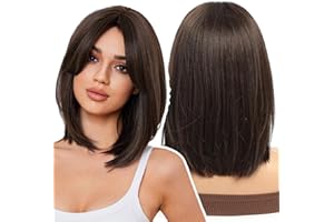 WOKESTAR Bob Perücke mit Fransen Kurze Schwarze Farbe Perücken für Frauen, Bob Style Synthetische Hitzebeständige Bob Perücken