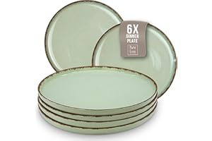 PURE LIVING INTERIOR DESIGN Rustic Modern Elegance - Stoneware Dinner Set for 6 - Stylish 6-Piece Large Plate Set, Dishwasher-Safe - Perfect for Everyday and Special Occasions - Pure Living in Mint Green