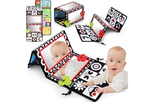 teytoy Tummy Time Floor Mirror, Double-Sided Baby Mirror Black and White High Contrast Baby Toys, Baby Montessori Toys Crawling Developmental Newborn Infant Sensory Toys