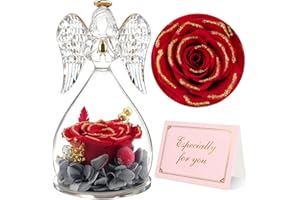 Yamonic Rosa Eterna Regalo Donna, Rosa Stabilizzata con Angelo di Vetro Regalo Mamma Compleanno, Angeli Custodi Regalo Nonna, Statuette Angeli con Fiori Eterni Festa della Mamma Idee Regalo Natale