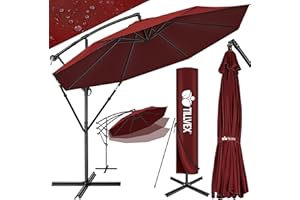 tillvex Parasol déporté hexagonale 3M avec manivelle | Pare-soleil avec pied | Protection UV en aluminium pour le jardin | Parasol à manivelle pour le marché déperlant
