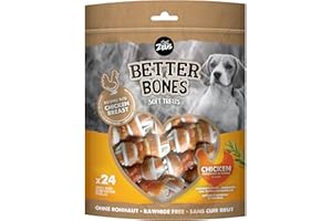 ZEUS BetterBones – Bocadillo masticable Suave para Perros sin Piel cruda, Huesos envueltos con Pollo, Romero y tomillo, 7,5 cm, Paquete de 24