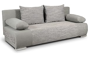 ‎SOFNET Schlafsofa Naki - Sofa mit Schlaffunktion und Bettkasten, Bettsofa, Couchgarnitur, Couch, Sofagarnitur, Bett (Grau + Grau (Alova 10 + Berlin 01))