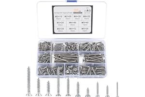 XxinXrong285 Pcs Self Tapping Screws Assortment Set, M2/M3/M4/M5 Stainless Steel Self Drilling Wood Screws,Flat-head countersunk wood screw set with storage box， Repair, Woodworking