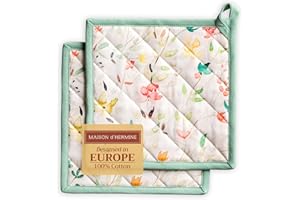Maison d' Hermine Colmar - Set di 2 presine in 100% cotone, per barbecue, cucina, forno, microonde, grigliate, primavera/estate, Pasqua, (20 x 20 cm)