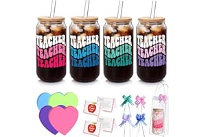 Mason Life 4 Sets Teacher Gifts,180Z Teacher Gifts for Women, Thank You Teachers Gift Bulk Glass Cup with Lid and Straw Appreciation Present for Women End of The Year Glass Cups Gift for Teachers