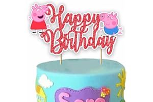 Seyal® Pepa Pig Happy Birthday Cake Topper Custom Happy Birthday Cake Topper for Party Decor – Personalized Name and Age – Glitter Celebration Decoration Supplies