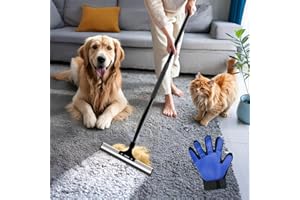 Okköbi Quita Pelos Mascota – Pet Hair Remover – Escoba de Goma para Perros y Gatos – Escoba de Silicona para Barrer – Cepillo Mascotas para Alfombras, Suelos, Muebles – Palo Extensible Limpieza