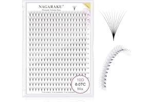 NAGARAKU 10D Volumen Pestañas Racimo 320 Fans Tallo Largo Abanicos Prefabricados Base Fina Y Puntiaguda Ruso Pelo a Pelo Esponjosas Natural Negro Premade Fans Eyelash 16 Filas Caja XL (0.07 C 9-14mm)