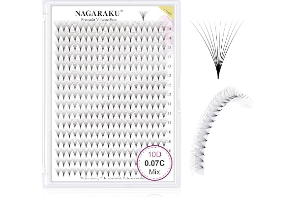 NAGARAKU 10D Extension Cils Prefait Bouquet 320 Fans Volume Russe Longue Tige Éventails Préfabriqués Base Mince Pointue Cils Naturels Moelleux Premade Fans Eyelash Noir 16 Rows Boîte XL(0.07 C 9-14mm)