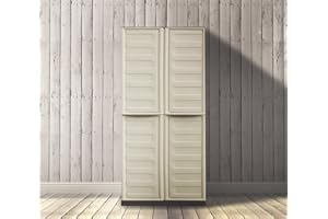 Dmora - Armoire d'extérieur Avelgem, Armoire de balcon polyvalente, armoire à balais 2 portes, 100% Made in Italy, 70x47h178 cm, Beige et Marron, Finition rayée